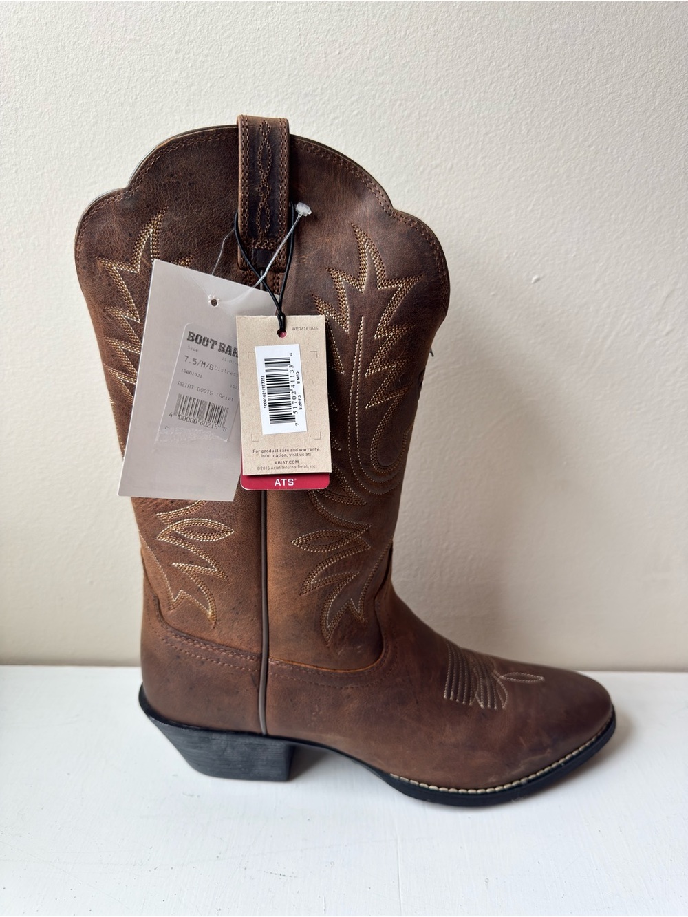 Ariat Tan Brown Western Cowboy Boots with Stitch Detailing - Picture 4 of 8